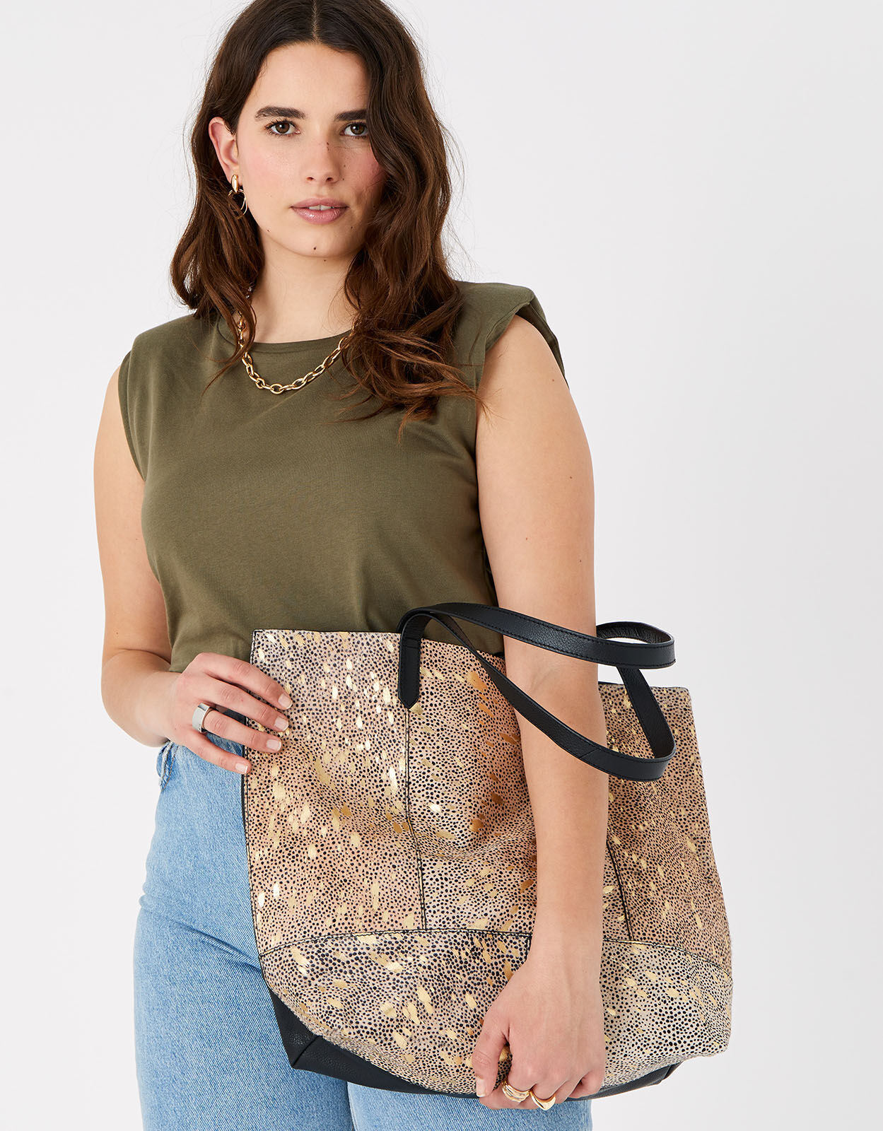Animal Foil Print Leather Shopper Bag