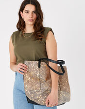 Animal Foil Print Leather Shopper Bag, , large