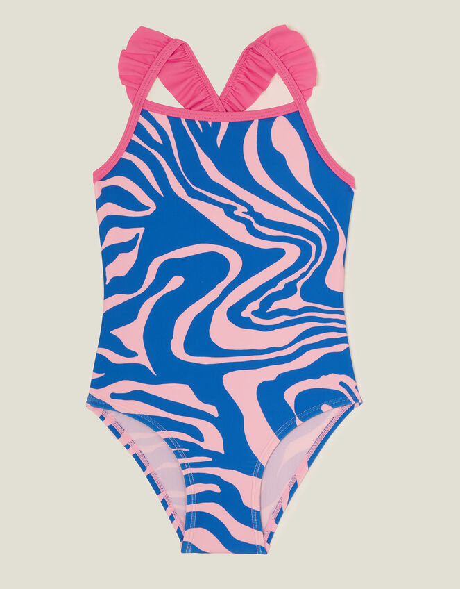 Girls Animal Print Swimsuit, Blue (BLUE), large