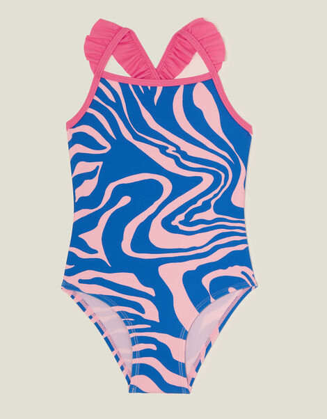 Girls Animal Print Swimsuit, Blue (BLUE), large