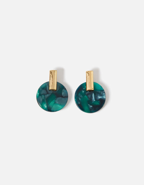 Willow Resin Disc Stud Earrings, Green (GREEN), large