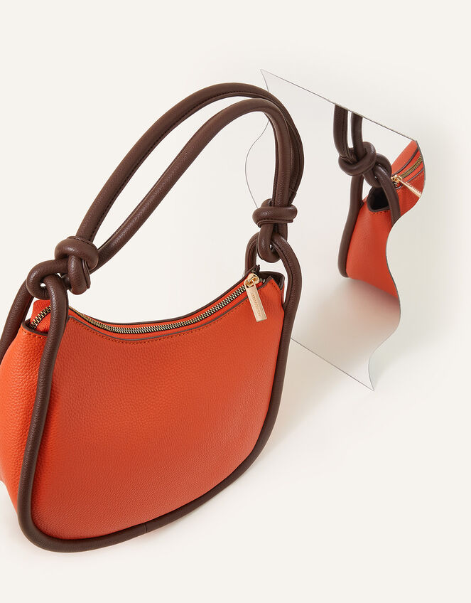 Contrast Piped Knot Shoulder Bag, , large