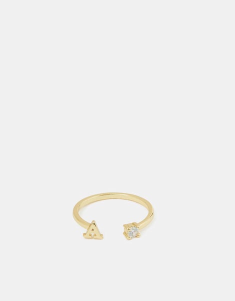 14ct Gold-Plated Adjustable Initial Ring, Gold (GOLD), large