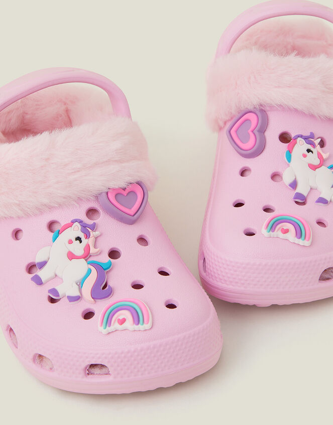 Girls Faux Fur Lined Unicorn Rubber Clogs, Pink (PINK), large