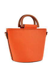 Contrast Weave Handheld Bucket Bag, Orange (ORANGE), large