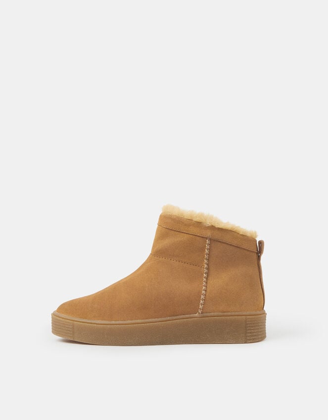Faux Fur Lined Suede Ankle Boots, Tan (TAN), large