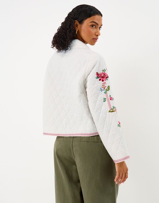 Floral Embroidered Quilted Jacket, Ivory (IVORY), large