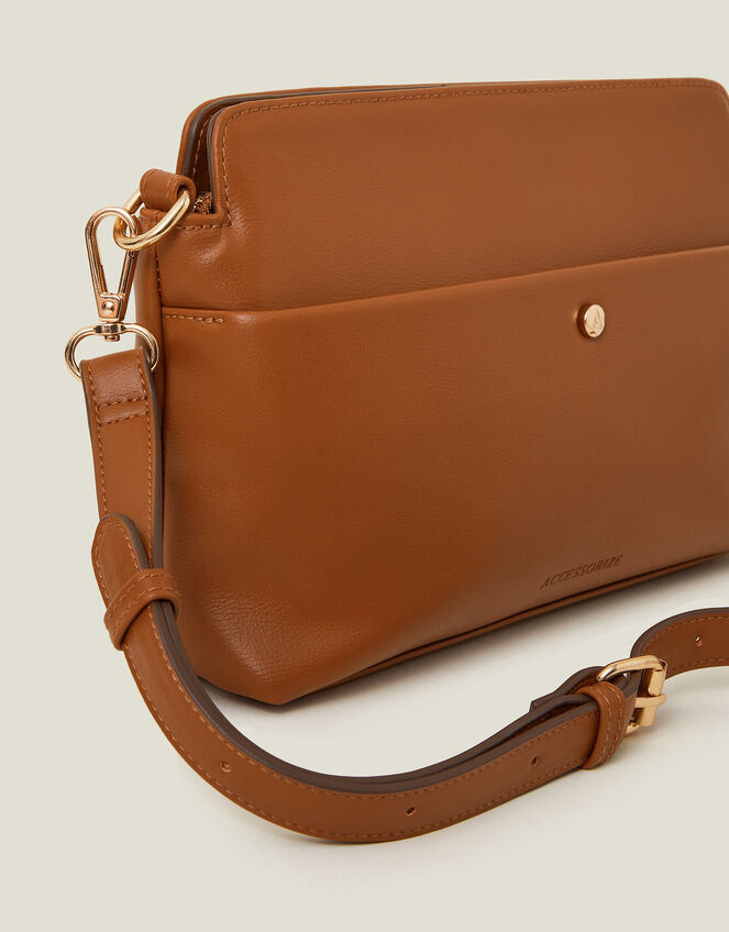 Faux Leather Small Cross-Body Bag, Tan (TAN), large
