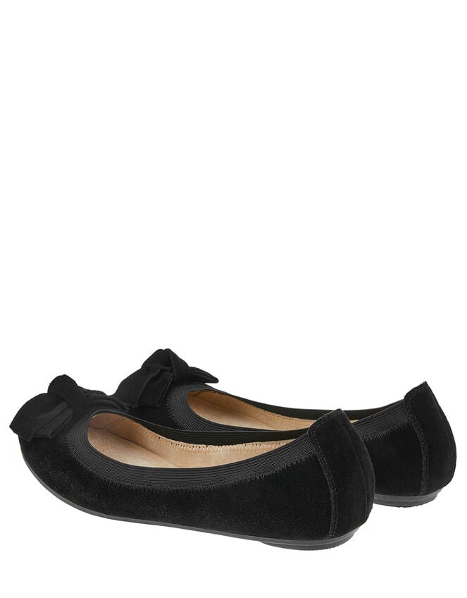 Suede Elasticated Ballerina Flats with Bow, Black (BLACK), large