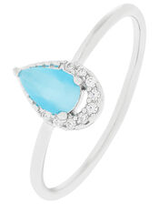 Platinum-Plated Gemstone and Sparkle Ring, Blue (BLUE), large