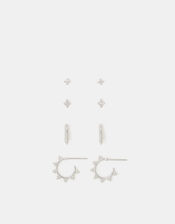 4-Pack Sterling Silver-Plated Filigree Stud & Hoop Earrings, , large