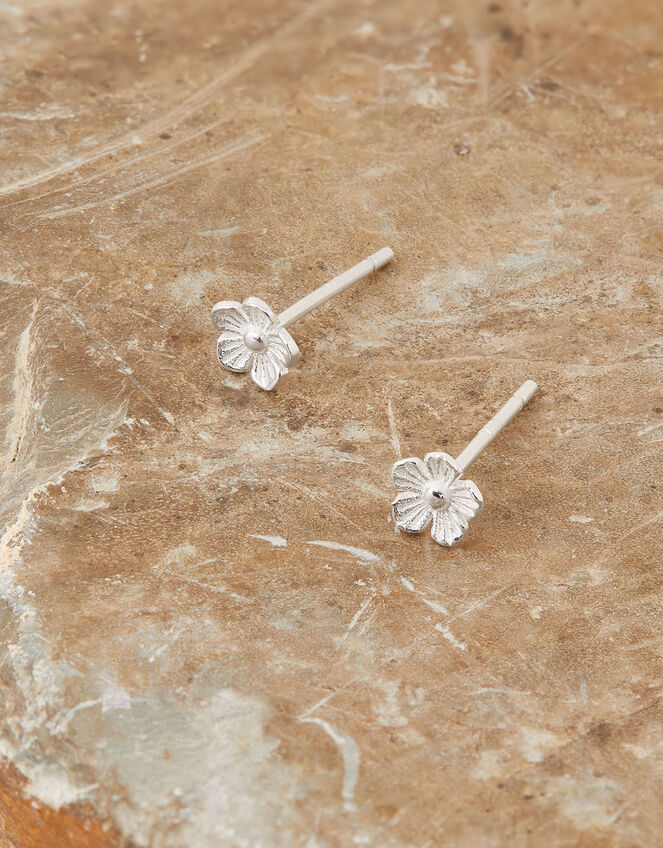 Silver-Toned Floral Stud Earrings