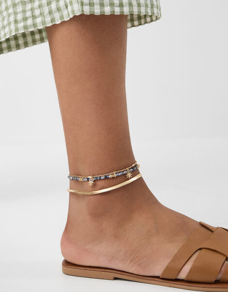 3-Pack Beaded Celestial Anklets, , large