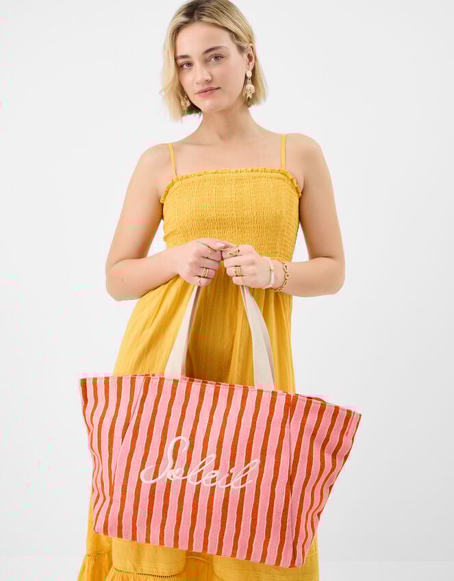 Slogan Stripe Beach Tote Bag, , large