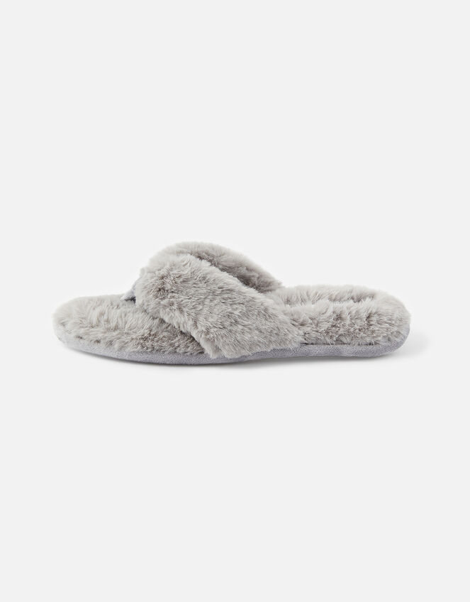Laura Fluffy Thong Slippers, Grey (GREY), large