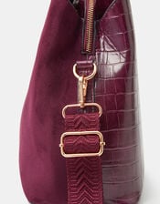 Faux Croc Webbing Strap Shoulder Bag , , large