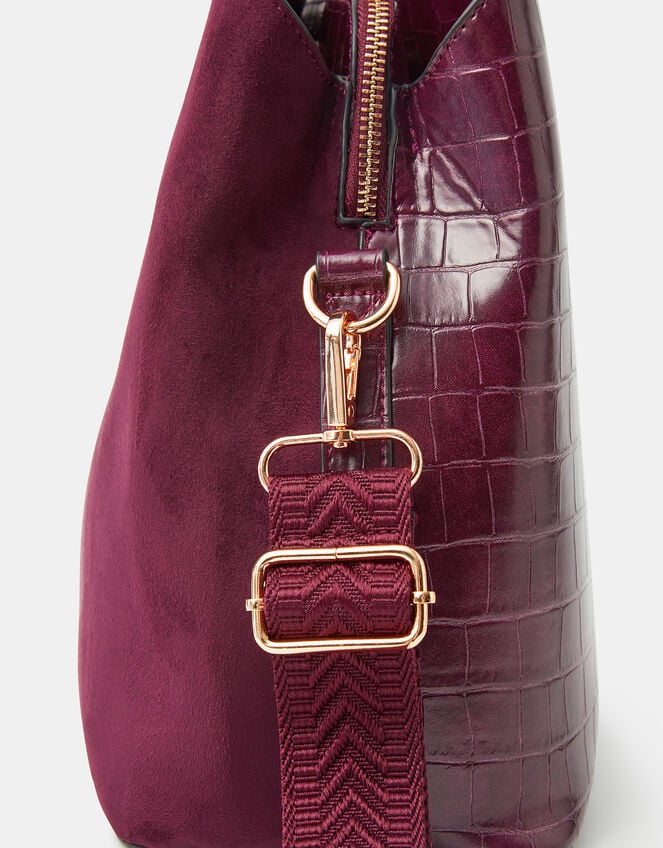 Faux Croc Webbing Strap Shoulder Bag , , large