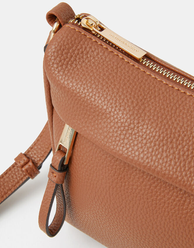 Zip Front Crossbody Bag, Tan (TAN), large