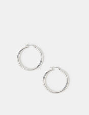 Sterling Silver-Plated Tube Hoop Earrings, , large