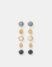 5-Pack Mother of Pearl Stone Stud Earrings, Blue (BLUE), large