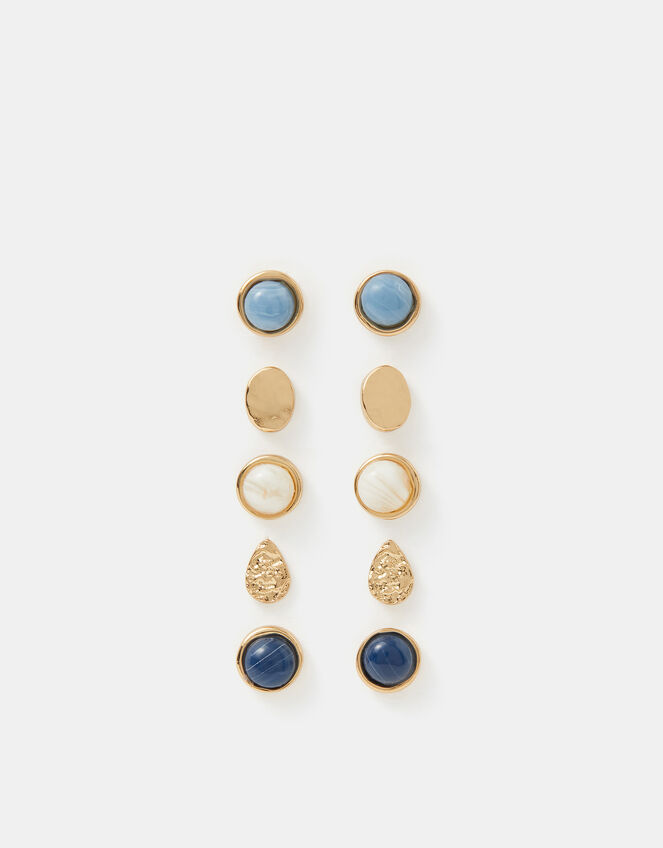5-Pack Mother of Pearl Stone Stud Earrings, Blue (BLUE), large