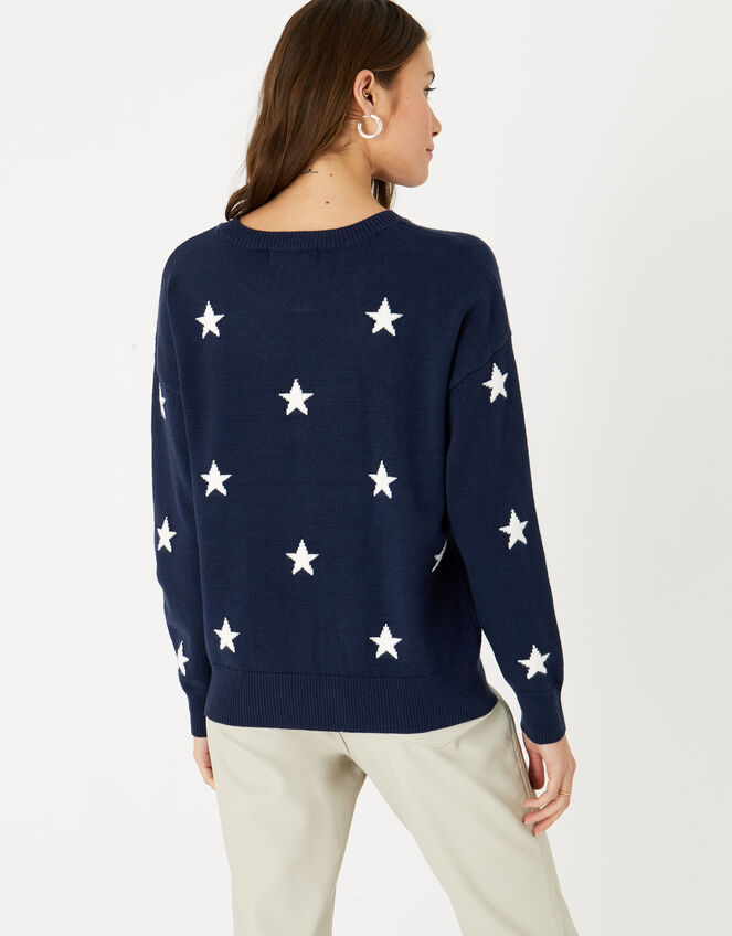 Star Crew Neck Jumper, Blue (NAVY), large