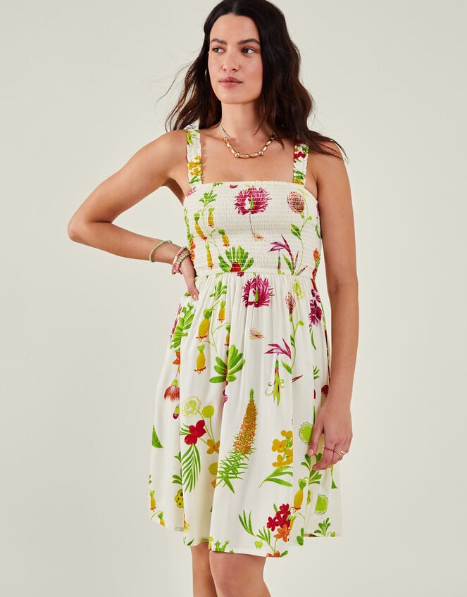 Botanical Mini Dress, White (WHITE), large