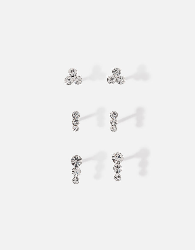 Sterling Silver Sparkle Earring Set of Three, , large