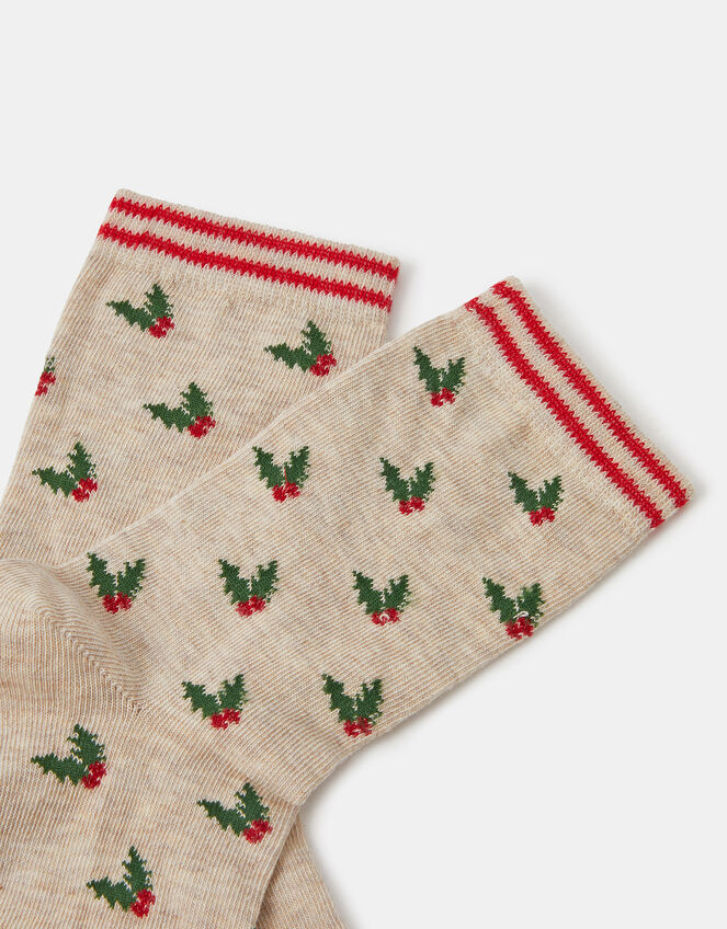 Holly Print Socks, , large