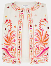 Mirror & Palm Embroidered Waistcoat, White (WHITE), large