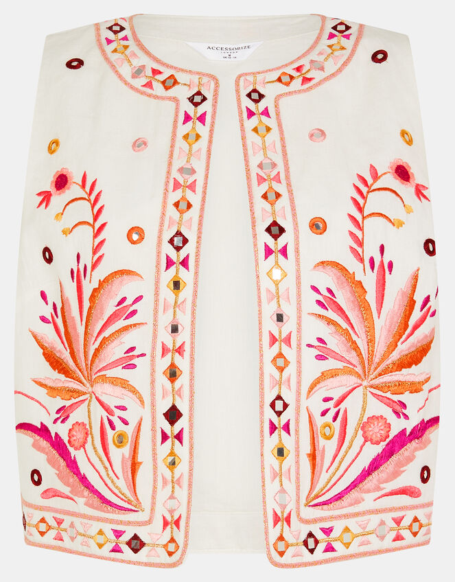 Mirror & Palm Embroidered Waistcoat, White (WHITE), large