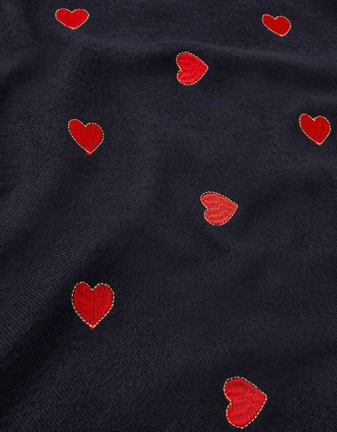 Heart Embroidered Blanket Scarf, Blue (NAVY), large