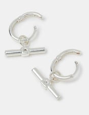 Sterling Silver-Plated T-Bar Charm Hoop Earrings, , large