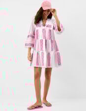 Flute Sleeve Jacquard Shimmer Mini Dress, Pink (PINK), large