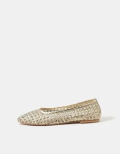 Woven Leather Ballet Flats, Gold (GOLD), large