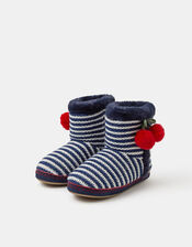 Cherry Stripe Slipper Boots, Blue (NAVY), large