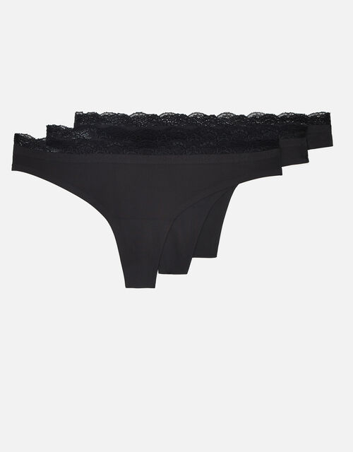 Lazer Cut Thongs Set of Three, Black (BLACK), large