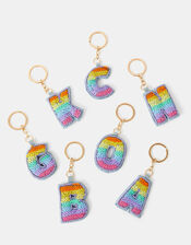 Girls Rainbow Embellished Initial Keyring, Multi (MULTI), large