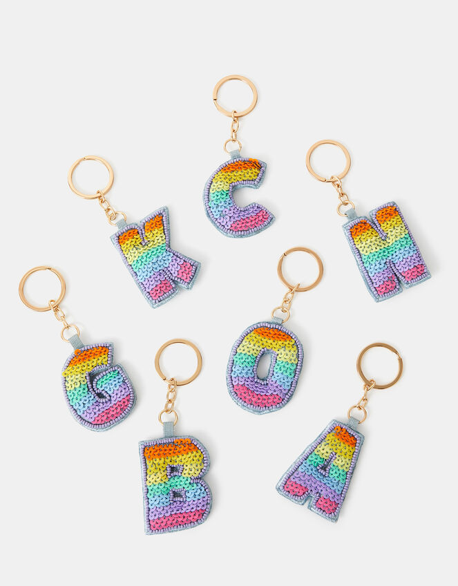 Girls Rainbow Embellished Initial Keyring, Multi (MULTI), large