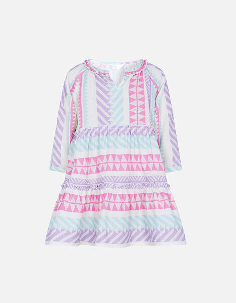 Girls Geometric Tiered Kaftan, Multi (PASTEL-MULTI), large
