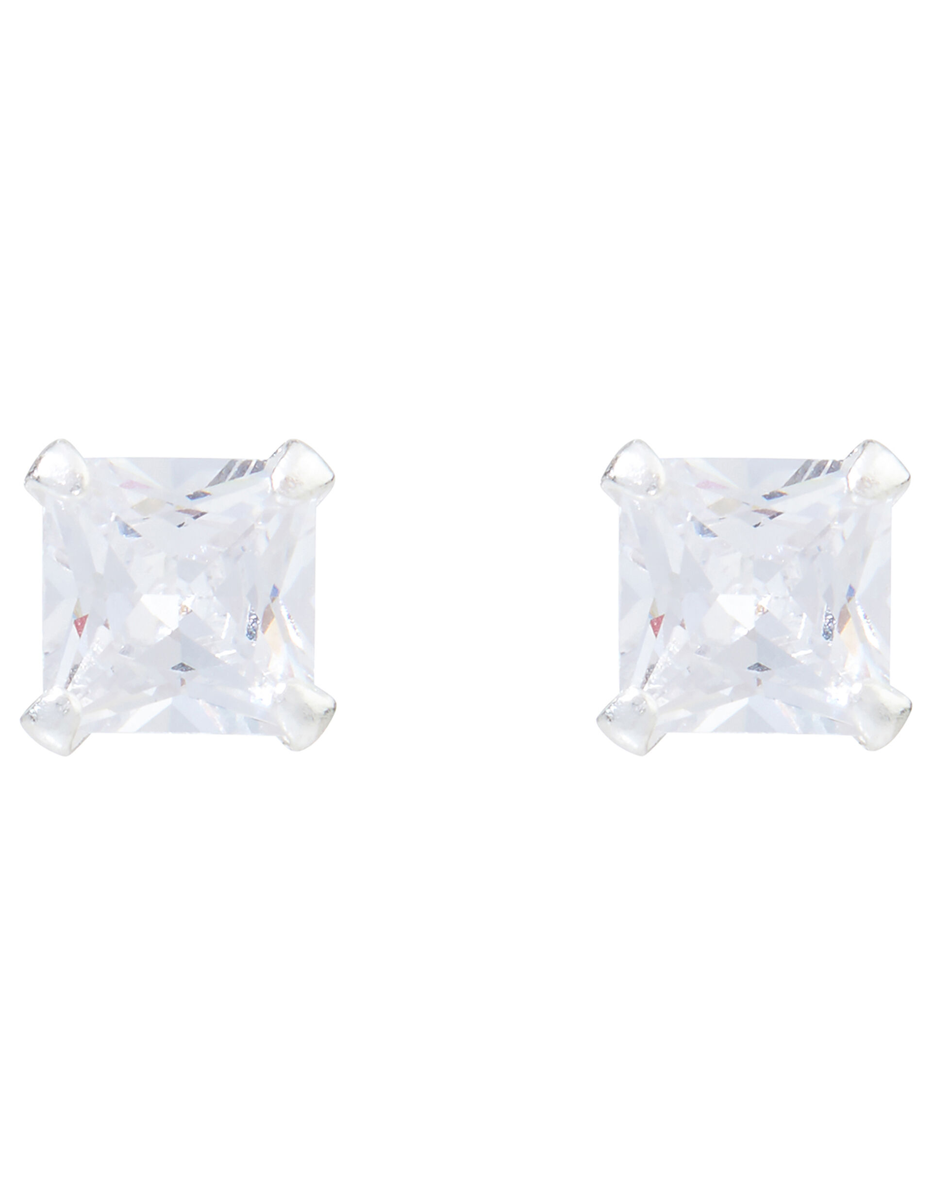 Sterling Silver Square Crystal Stud Earrings, , large