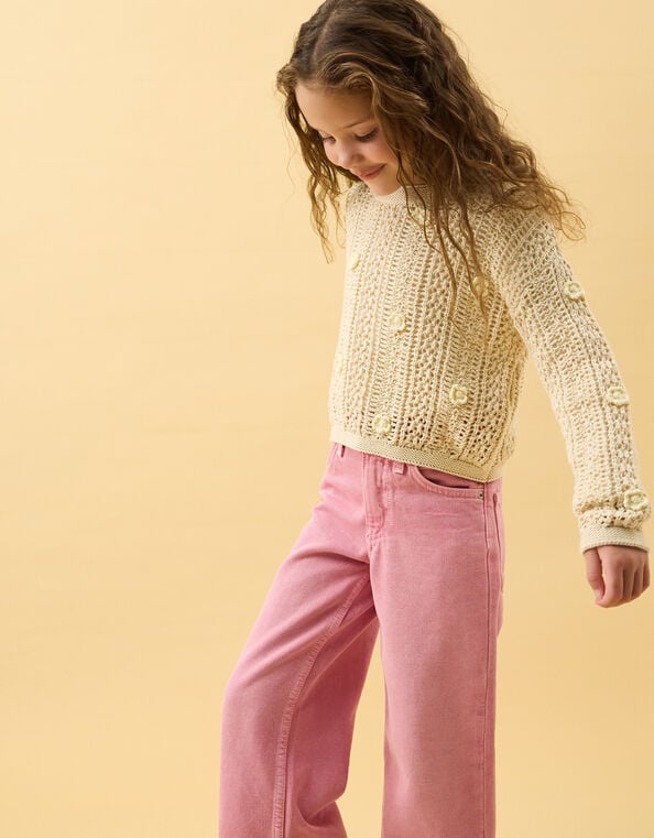 Girls Flower Appliqu&eacute; Jumper, Natural (NATURAL), large