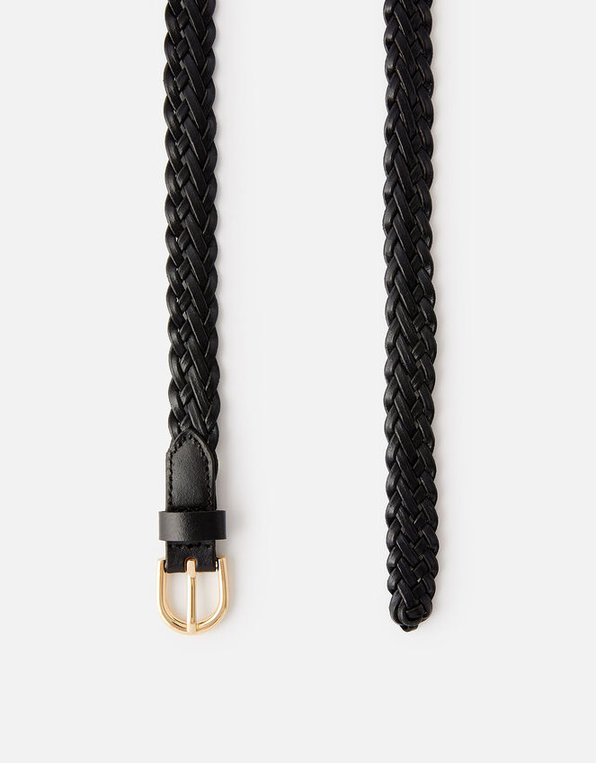 Plaited Weave Leather Belt , Black (BLACK), large
