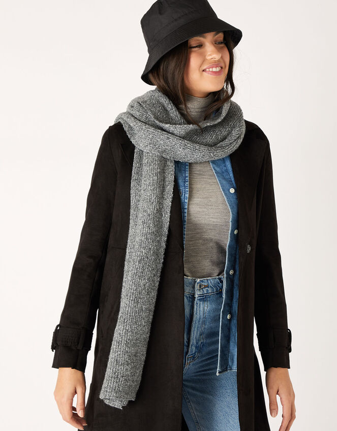Plain Knit Scarf in Wool Blend, Grey (LIGHT GREY), large