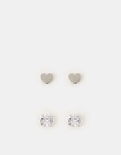 2-Pack Surgical Steel Heart Flatback Stud Earrings, , large