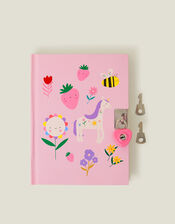 Girls Unicorn Print Lockable Journal, , large
