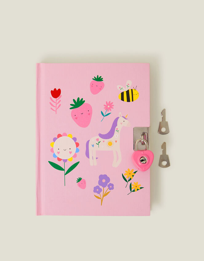 Girls Unicorn Print Lockable Journal, , large