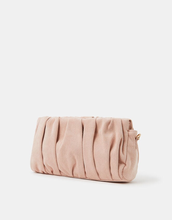 Ruched Faux Suede Clutch Bag, Pink (BLUSH), large