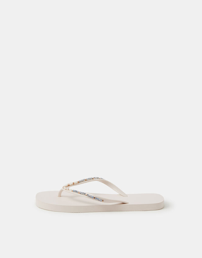 Bead Embellished Flip Flops, White (WHITE), large