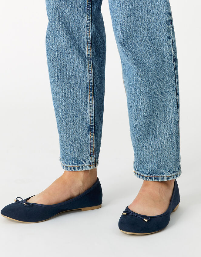 Simple Bow Ballerina Flats, Blue (NAVY), large
